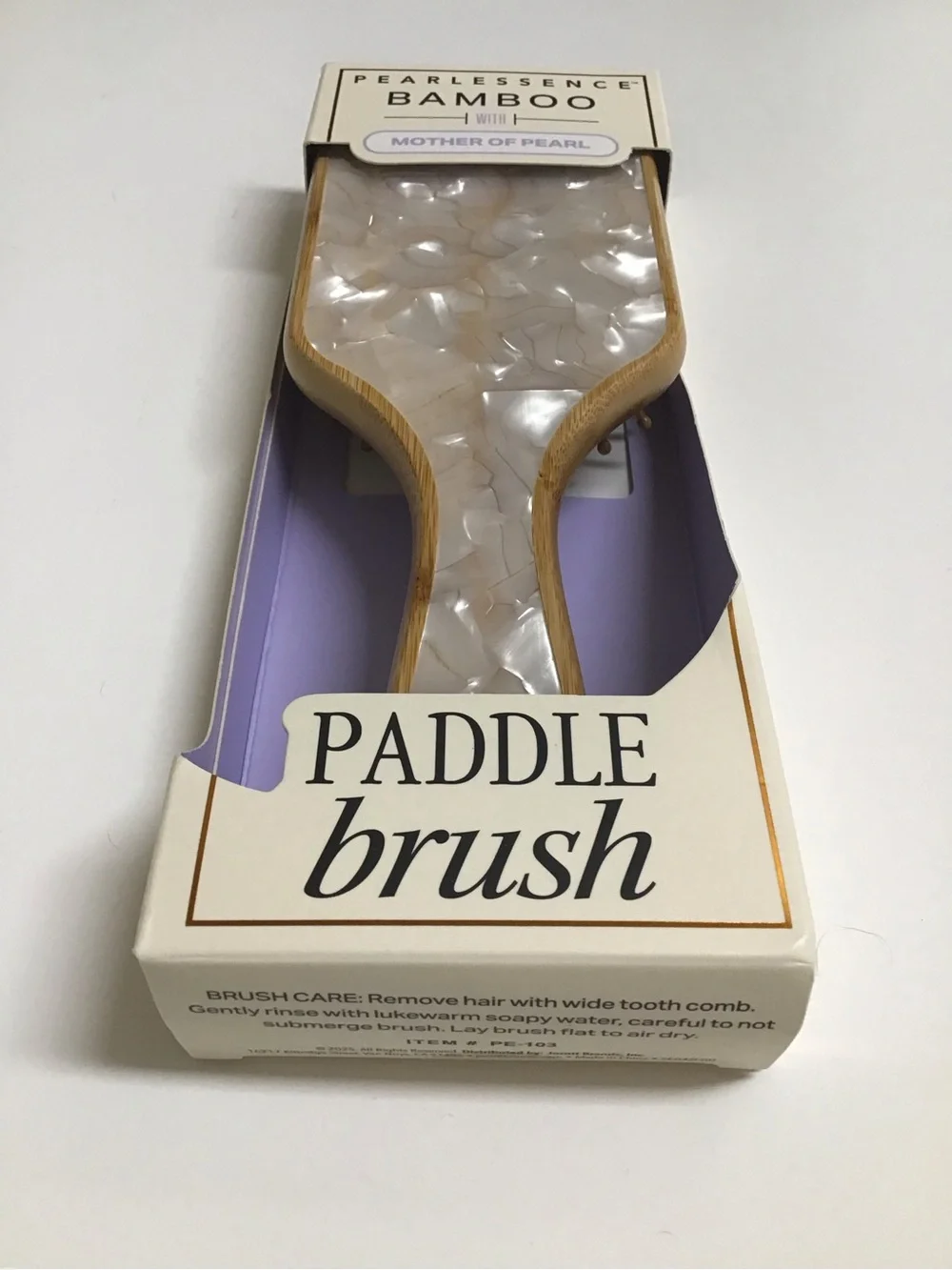 BAMBOO Paddle Hair Brush Wood MOTHER OF PEARL Bath Vanity Pearlessence Luxe NEW